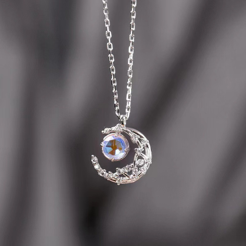 Crescent Moon Diamond Inlaid Necklace - Dream Fall Star Clavicle Chain