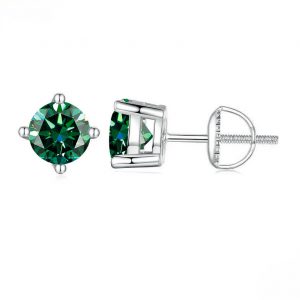 S925 Sterling Silver Four-Claw Green Moissanite Stud Earrings - Elegant Shine