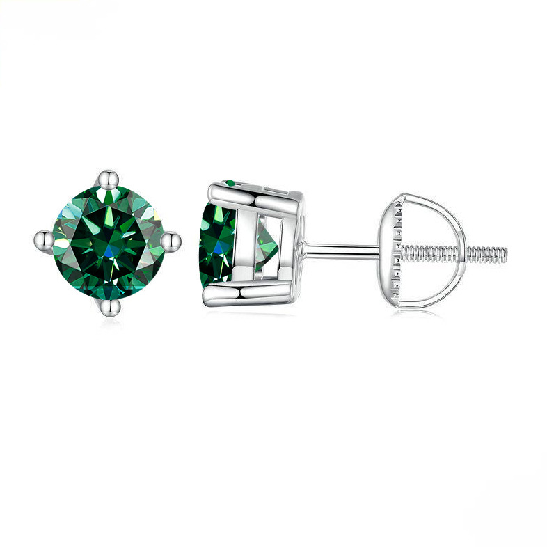 S925 Sterling Silver Four-Claw Green Moissanite Stud Earrings - Elegant Shine
