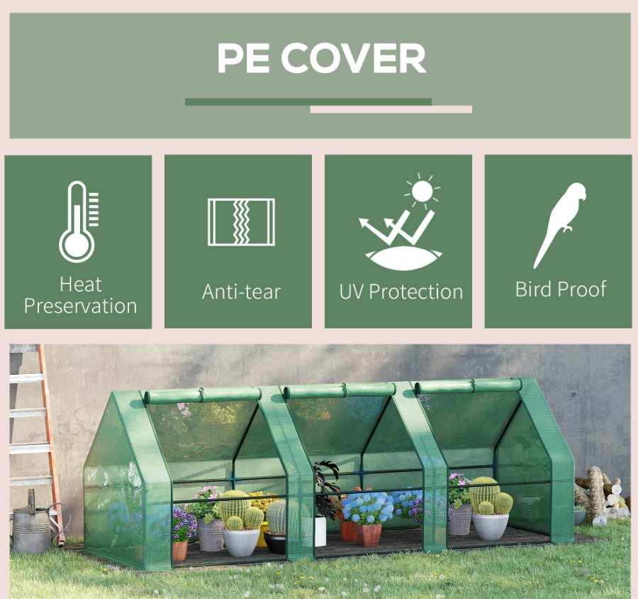 Large Portable Greenhouse 9'L X 3'W X 3'H with Zipper Doors - UV Resistant PE Cover for Outdoor Plants - Image 8