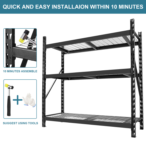 Heavy Duty Garage Shelving - 72H 77W Adjustable 3 Tier Metal Storage Rack, 6000LBS Capacity, Industrial Black Shelves for Optimal Garage Organization - Image 2