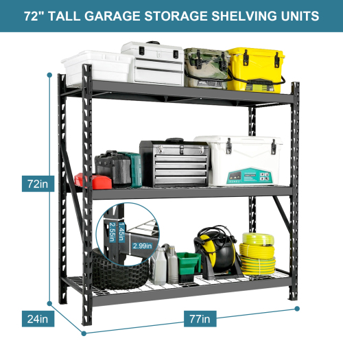 Heavy Duty Garage Shelving - 72H 77W Adjustable 3 Tier Metal Storage Rack, 6000LBS Capacity, Industrial Black Shelves for Optimal Garage Organization - Image 4