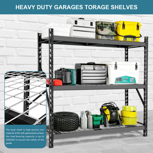 Heavy Duty Garage Shelving - 72H 77W Adjustable 3 Tier Metal Storage Rack, 6000LBS Capacity, Industrial Black Shelves for Optimal Garage Organization - Image 6