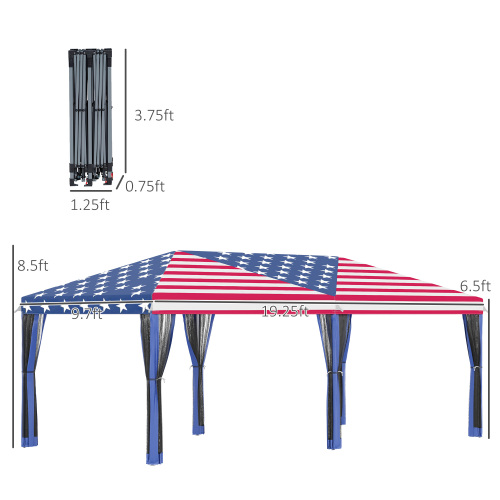 Outsunny 10 X 20 Heavy Duty Canopy Tent with Netting - Instant Sun Shelter for Outdoor Parties, Garden & Patio - Includes Carry Bag & American Flag - Image 5
