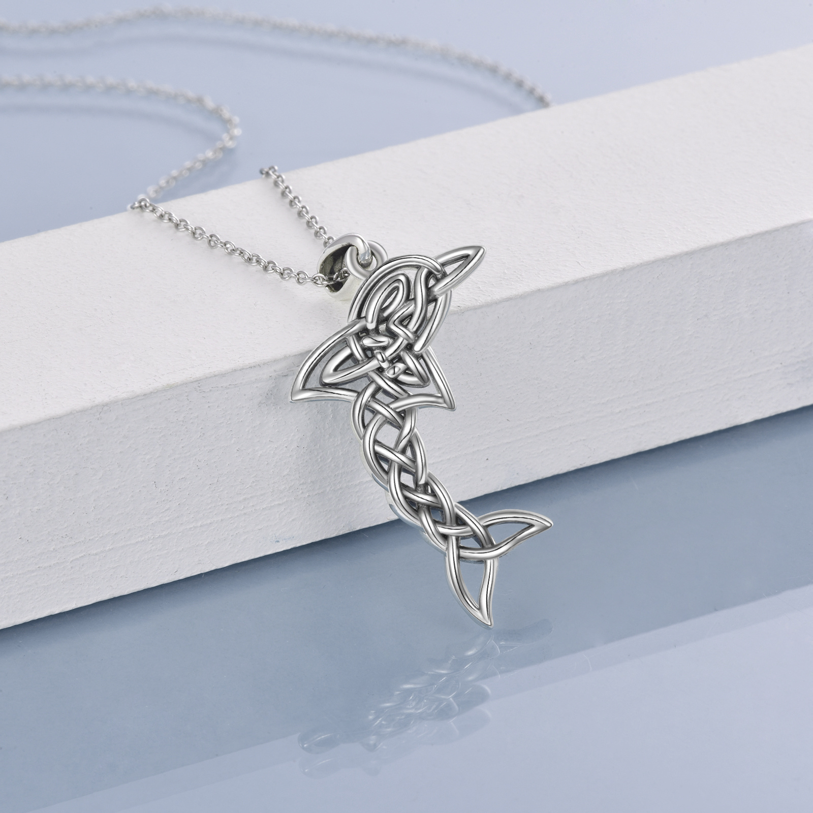 S925 Sterling Silver Dolphin Pendant Necklace with Celtic Knot Design - Image 2