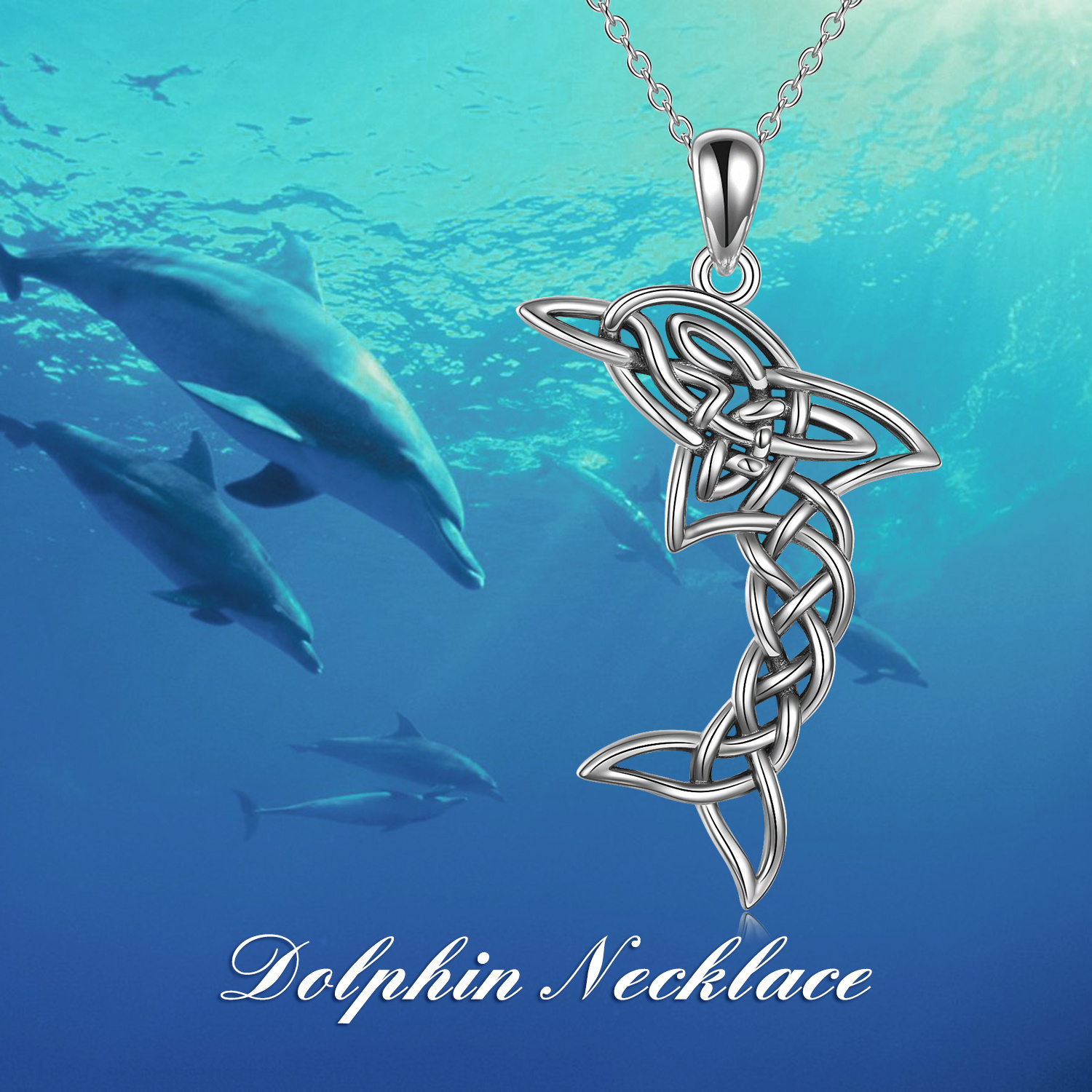 S925 Sterling Silver Dolphin Pendant Necklace with Celtic Knot Design - Image 5
