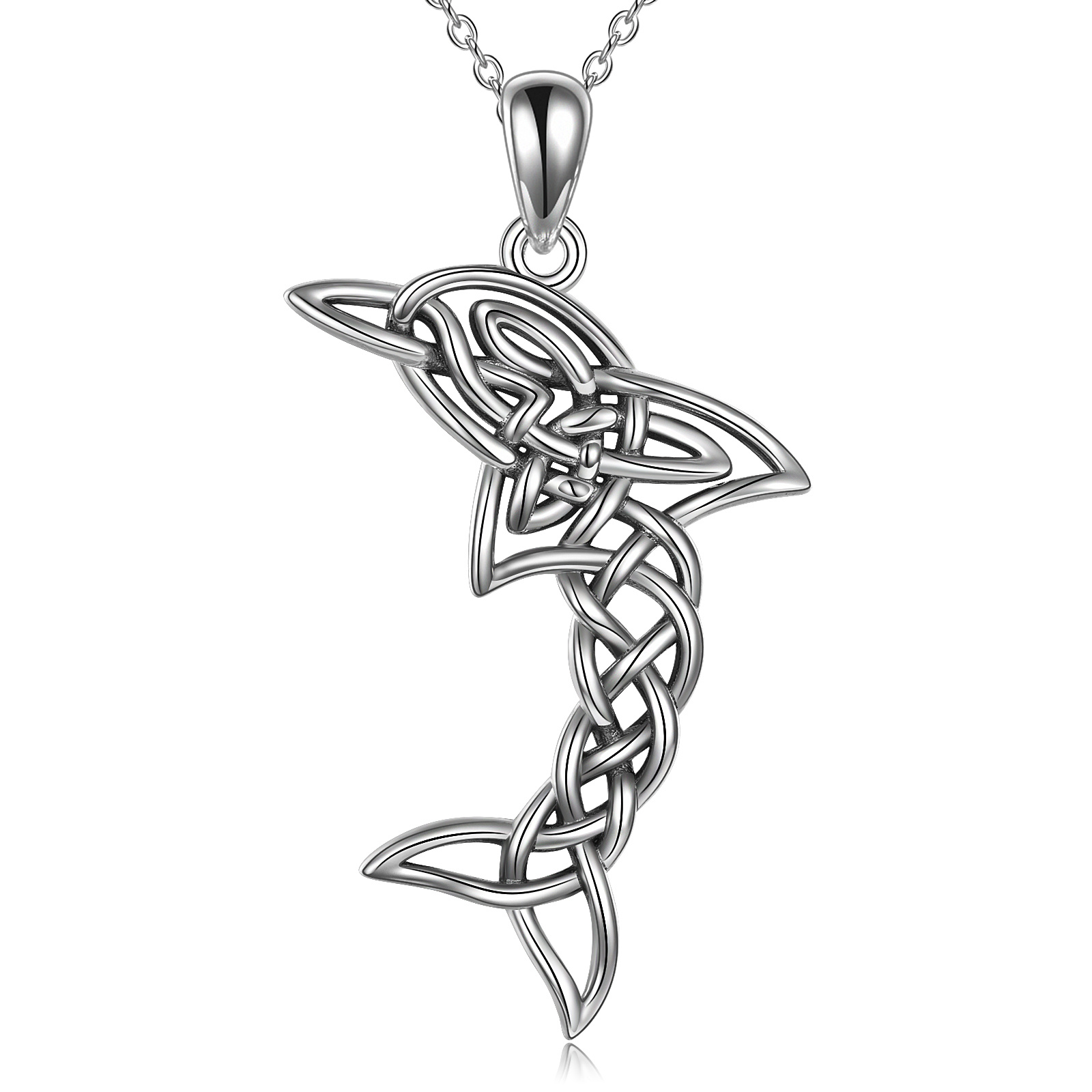 S925 Sterling Silver Dolphin Pendant Necklace with Celtic Knot Design - Image 6