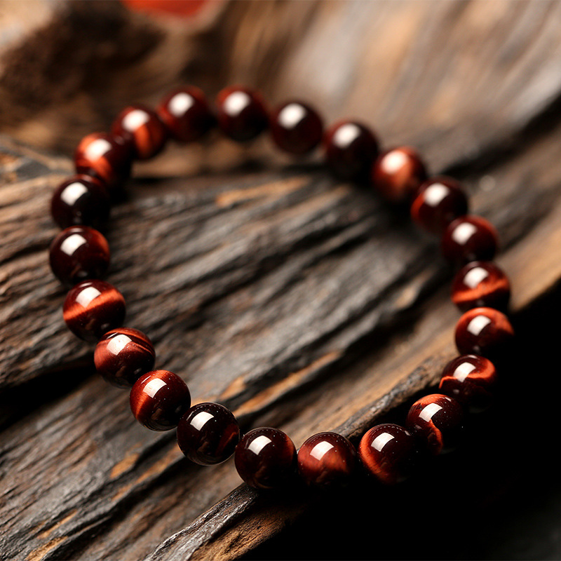 Vintage Style 8mm Red Tiger Eye Bracelet for Anti-Fatigue Relief