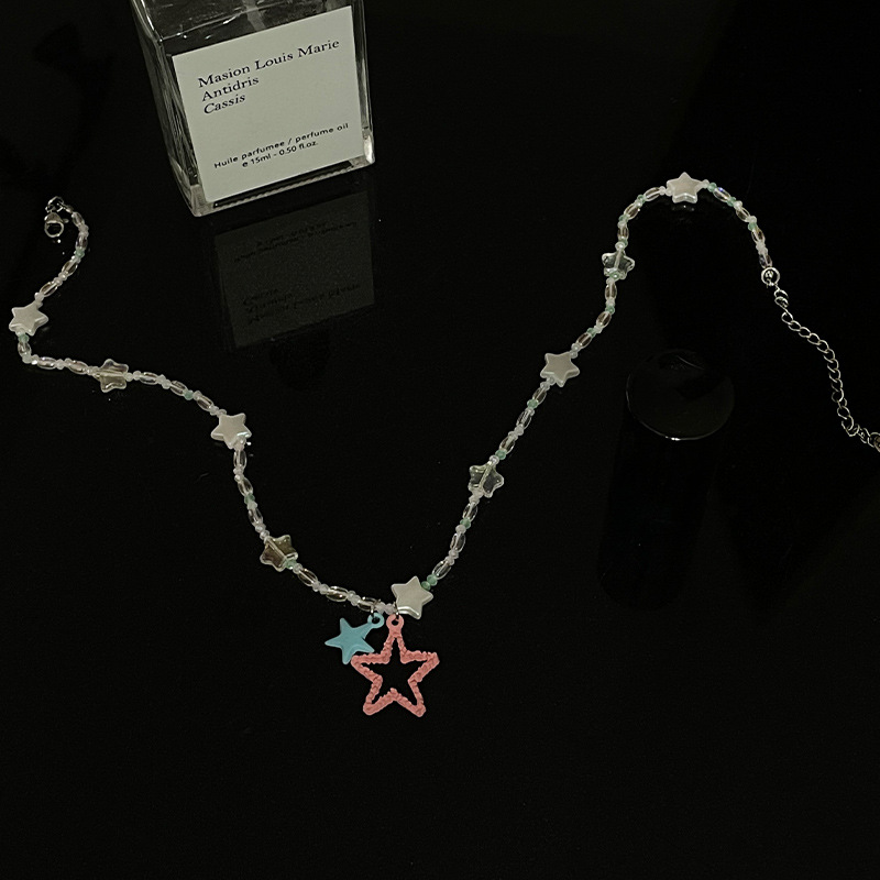 Blue Five-Point Star Beaded Stitch Necklace - Stunning Handmade Jewelry - Image 3