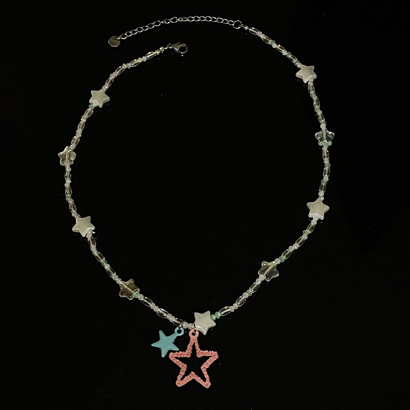 Blue Five-Point Star Beaded Stitch Necklace - Stunning Handmade Jewelry - Image 4