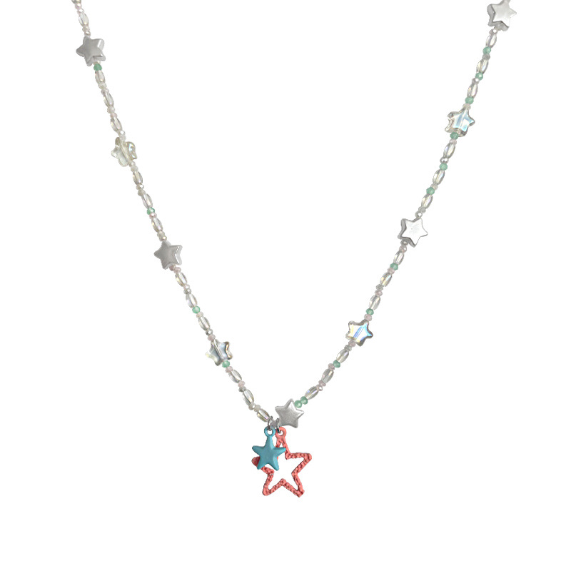 Blue Five-Point Star Beaded Stitch Necklace - Stunning Handmade Jewelry - Image 5