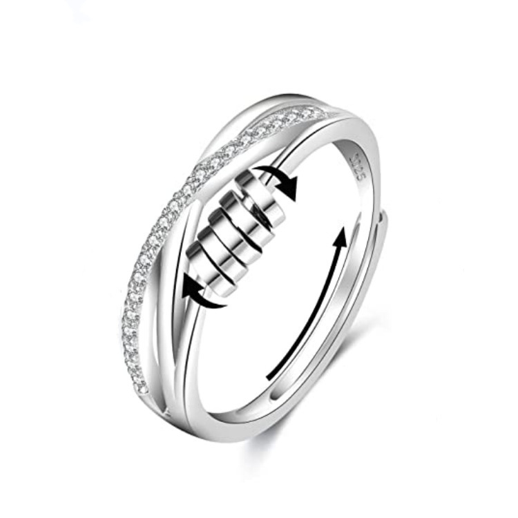 Women's S925 Sterling Silver Rotatable Five-Ring Cross Design Ring - Image 6