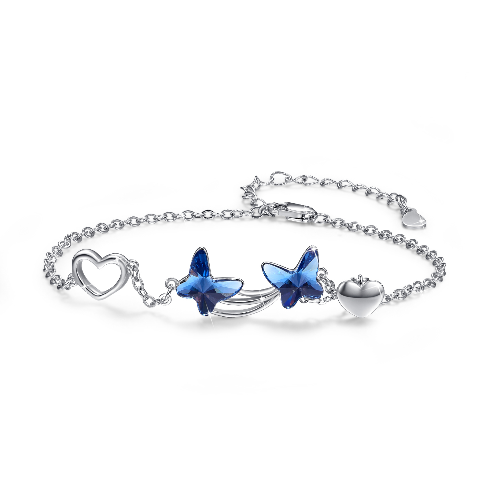 925 Sterling Silver Butterfly Pendant Bracelet with Blue Cubic Zirconia Jewelry