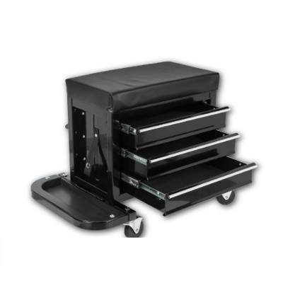 3-Drawer Rolling Mechanic Seat Tool Chest with Tool Trays, 350lbs Capacity, Black - Image 2