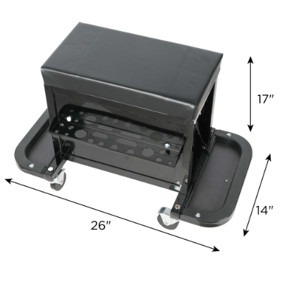 3-Drawer Rolling Mechanic Seat Tool Chest with Tool Trays, 350lbs Capacity, Black - Image 3