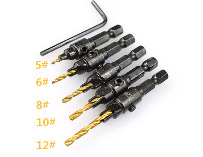 5-Piece Titanium Woodworking Countersink Drill Set for Precision Projects