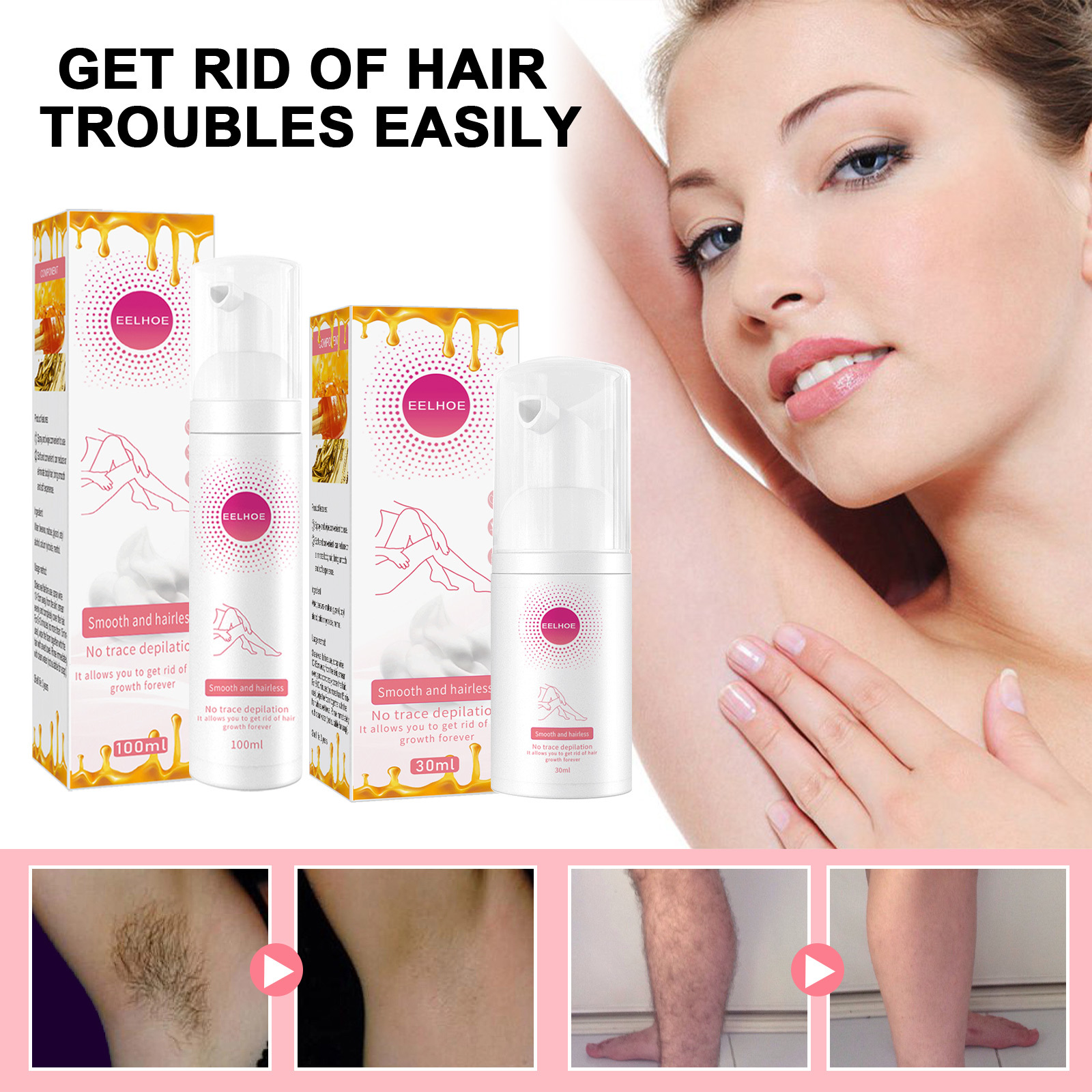 30ml 100ml Gentle Hair Removal Spray for Armpits & Legs - Non-Irritating Depilatory Foam Mousse & Cream - Image 5