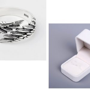 Elegant Love Couple Plain Silver Ring with Angel Wings Design