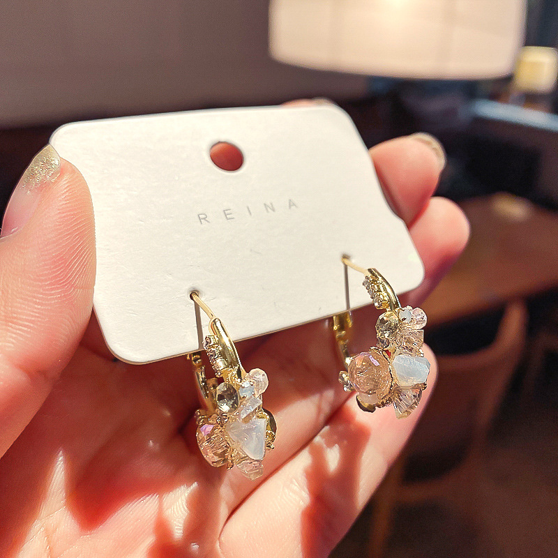 Elegant Real Gold Plated 925 Silver Needle Green Flower Earrings - Image 2