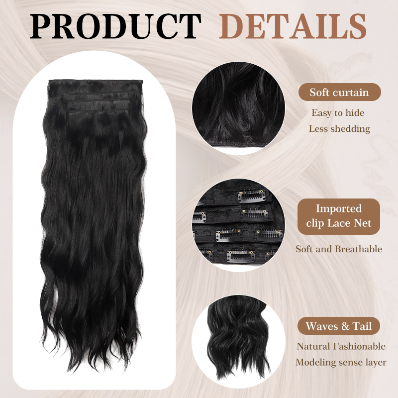 Holdbalance Clip-In Hair Extensions - Long Straight & Wavy Synthetic Hairpiece for Natural Look, Soft Texture, Perfect for Daily & Party Use - Best Fashion Accessories - Image 6