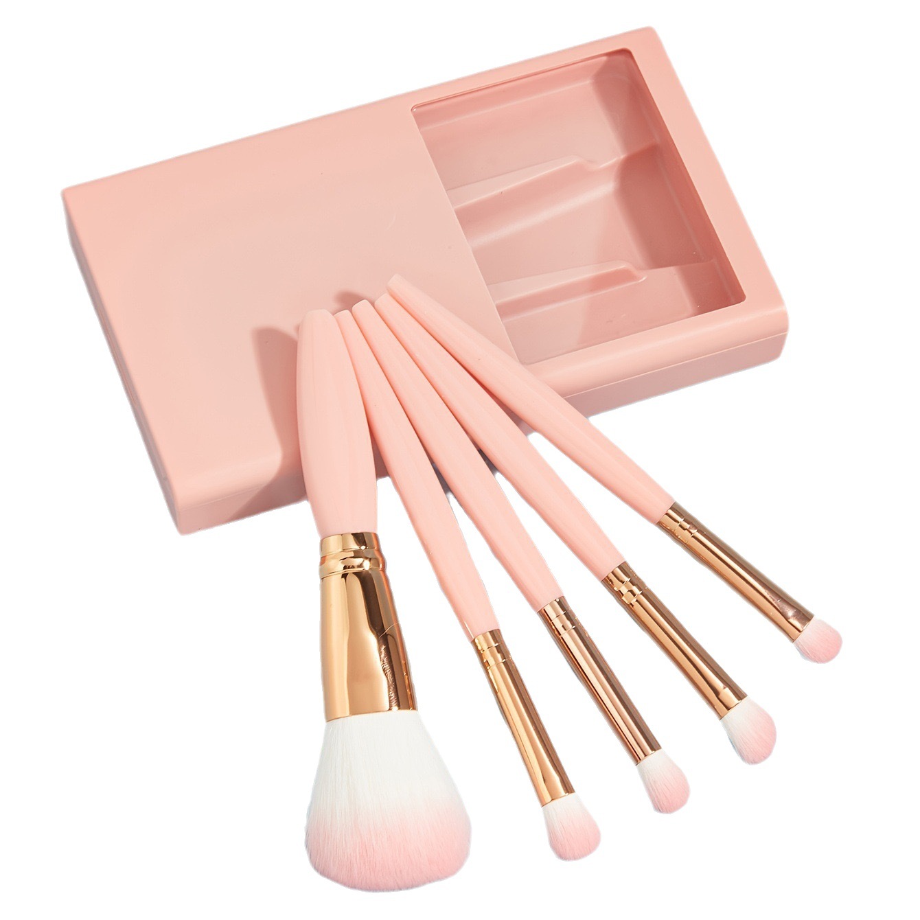 5-Piece Travel Makeup Brush Set with Mirror – Perfect for On-the-Go Beauty - Image 2