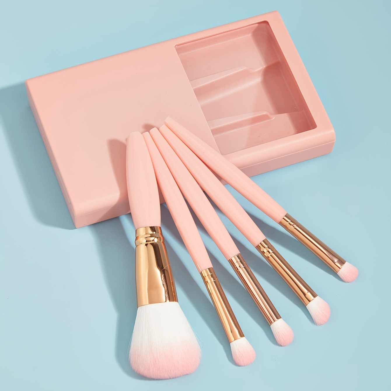 5-Piece Travel Makeup Brush Set with Mirror – Perfect for On-the-Go Beauty - Image 4