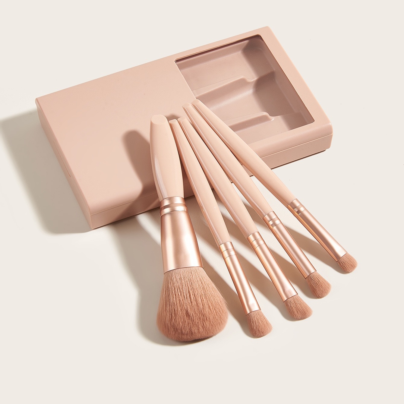 5-Piece Travel Makeup Brush Set with Mirror – Perfect for On-the-Go Beauty - Image 5