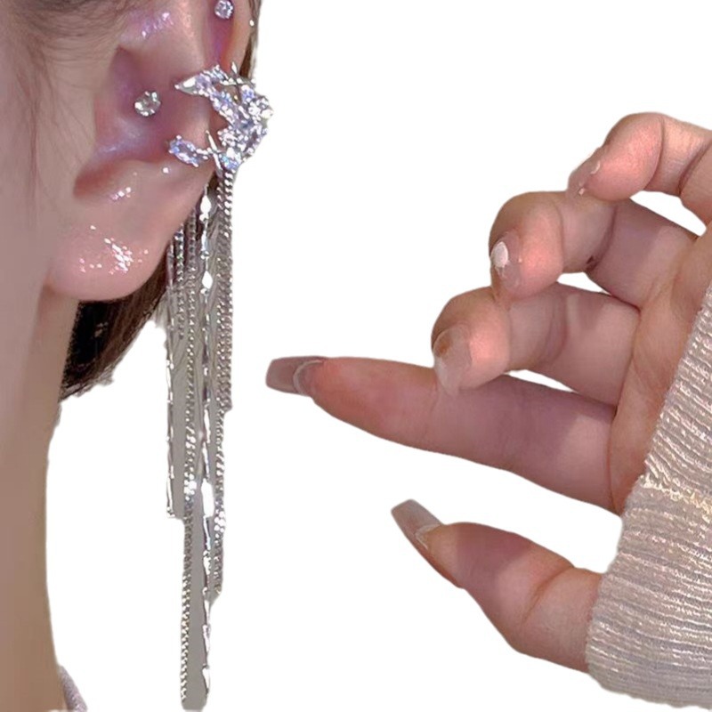 Chic Zircon Awn Star Moon Tassel Non-Piercing Ear Clip for Fashion Lovers - Image 4