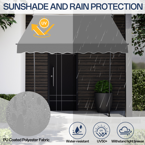 200x120x200-300cm Grey Retractable Canopy with Polyester Fabric and Aluminum-Iron Frame - Image 2