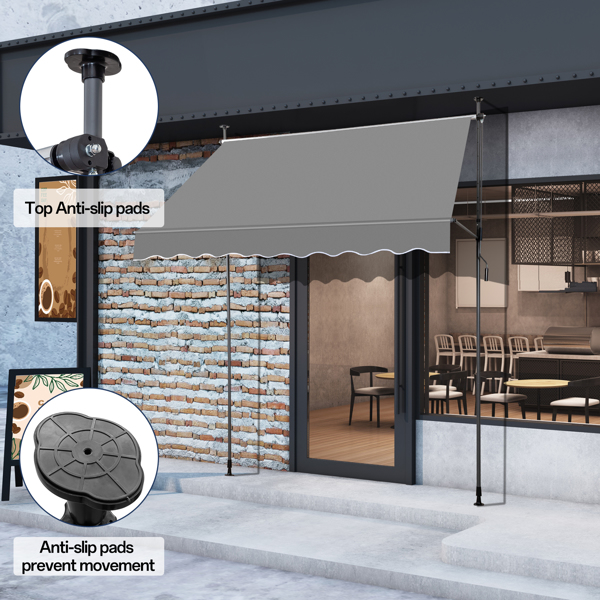 200x120x200-300cm Grey Retractable Canopy with Polyester Fabric and Aluminum-Iron Frame - Image 9