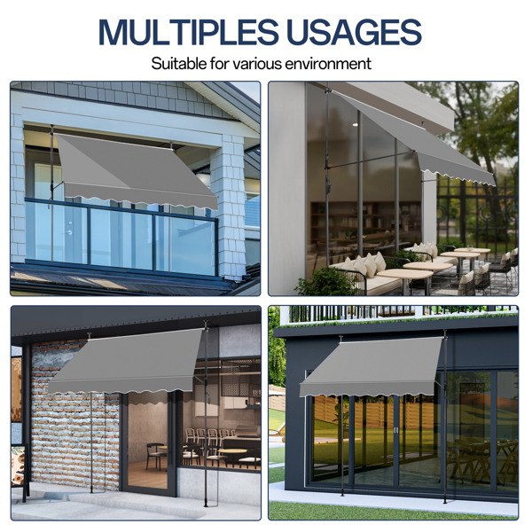 200x120x200-300cm Grey Retractable Canopy with Polyester Fabric and Aluminum-Iron Frame - Image 10