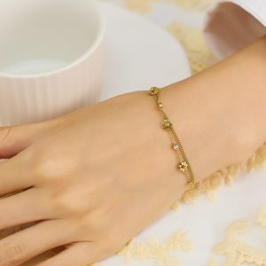 Elegant Stainless Steel Bracelet with 18K Gold and Diamond Accents