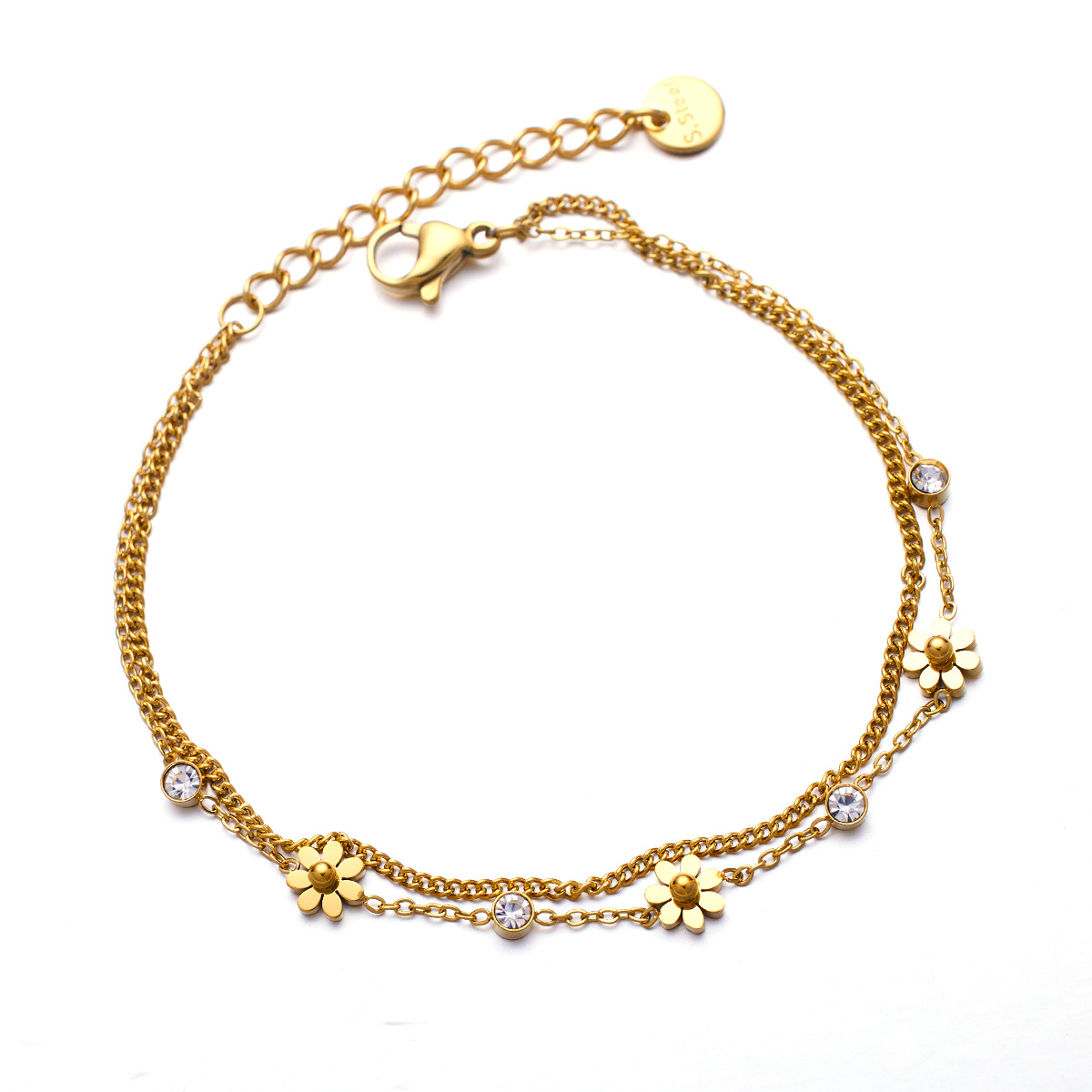 Elegant Stainless Steel Bracelet with 18K Gold and Diamond Accents - Image 6