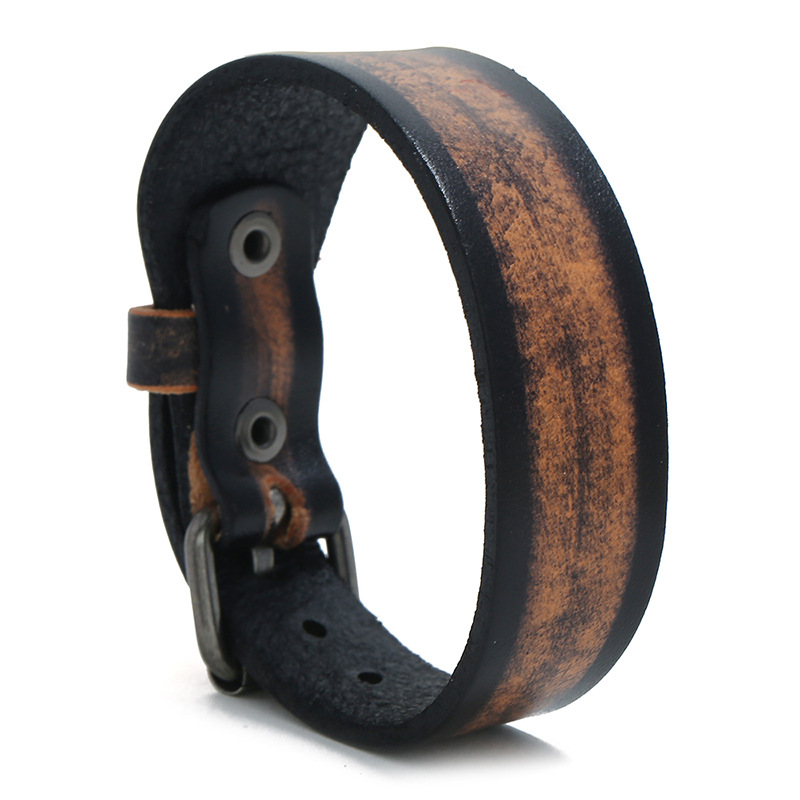 Stylish Punk Retro Vintage Genuine Leather Wrap Buckle Bracelet for Men - Adjustable Wide Belt Wristband Jewelry - Image 5