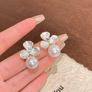 Elegant Silver Needle Geometric Opal Stone Ear Studs for Women