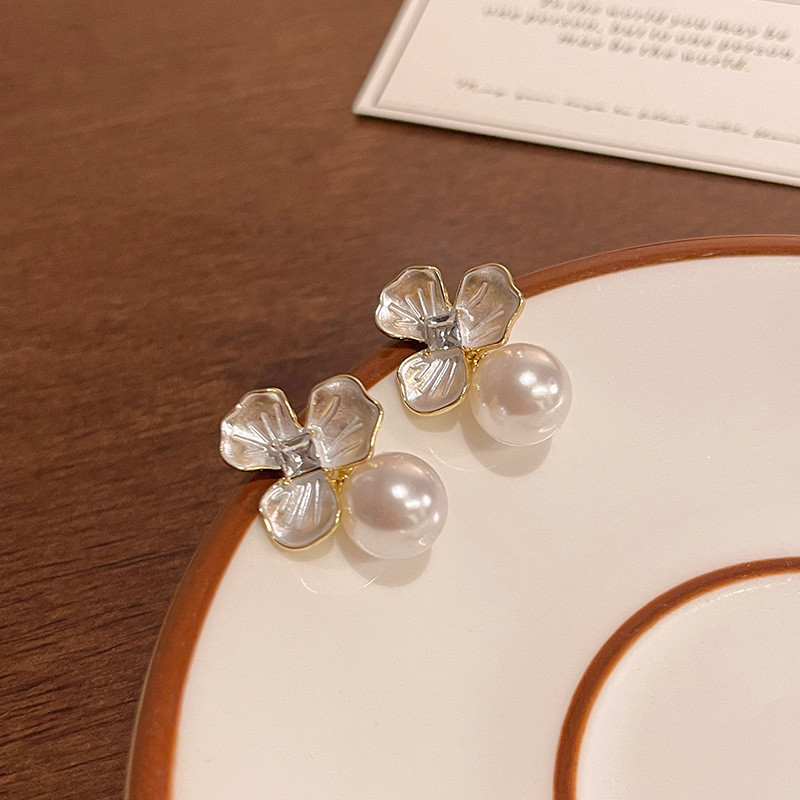 Elegant Silver Needle Geometric Opal Stone Ear Studs for Women - Image 2