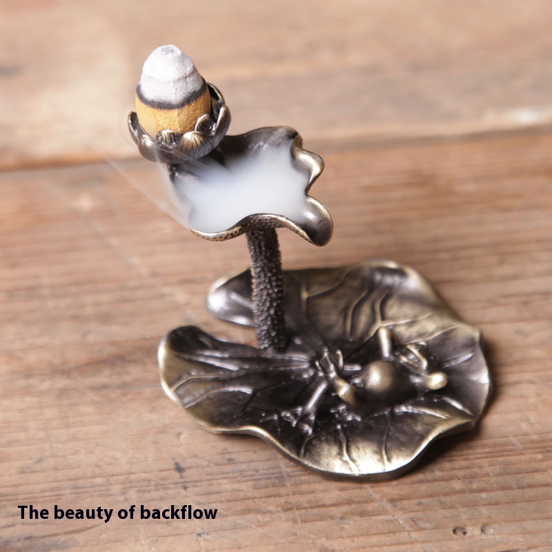 Elegant Yellow Copper Incense Burner for Home & Office - Backflow Lotus Design Small Ornament