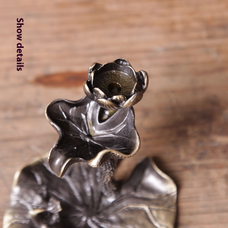 Elegant Yellow Copper Incense Burner for Home & Office - Backflow Lotus Design Small Ornament - Image 2