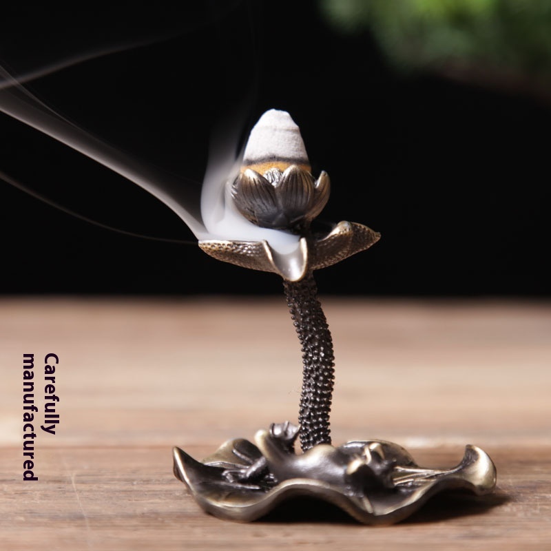 Elegant Yellow Copper Incense Burner for Home & Office - Backflow Lotus Design Small Ornament - Image 5