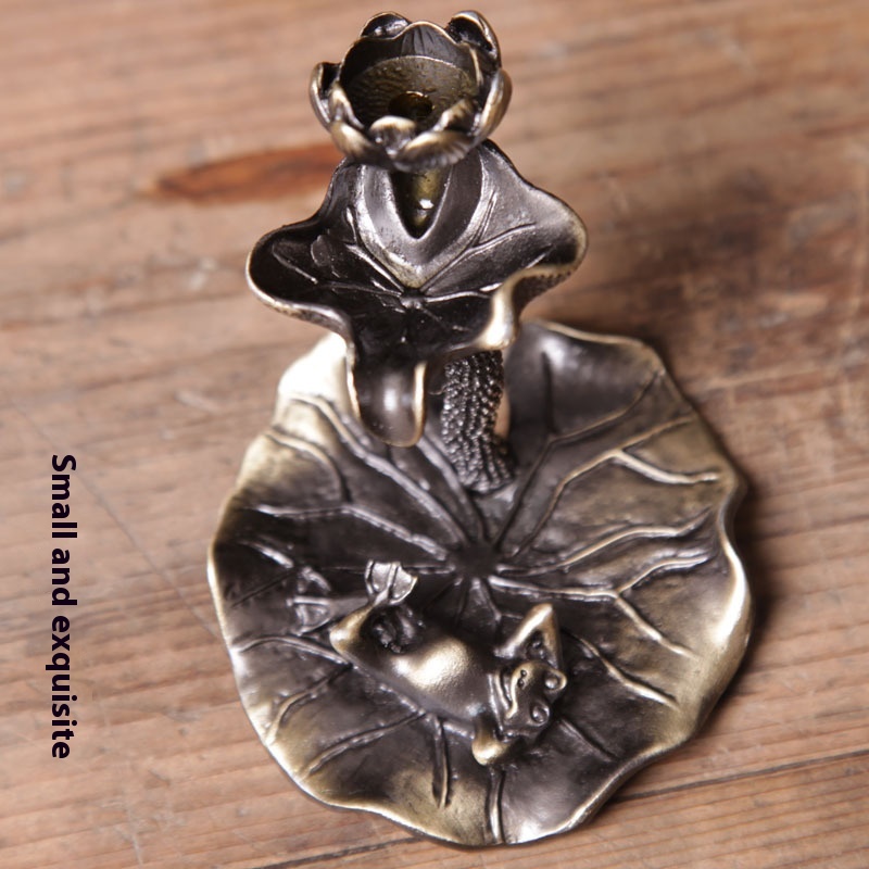 Elegant Yellow Copper Incense Burner for Home & Office - Backflow Lotus Design Small Ornament - Image 7