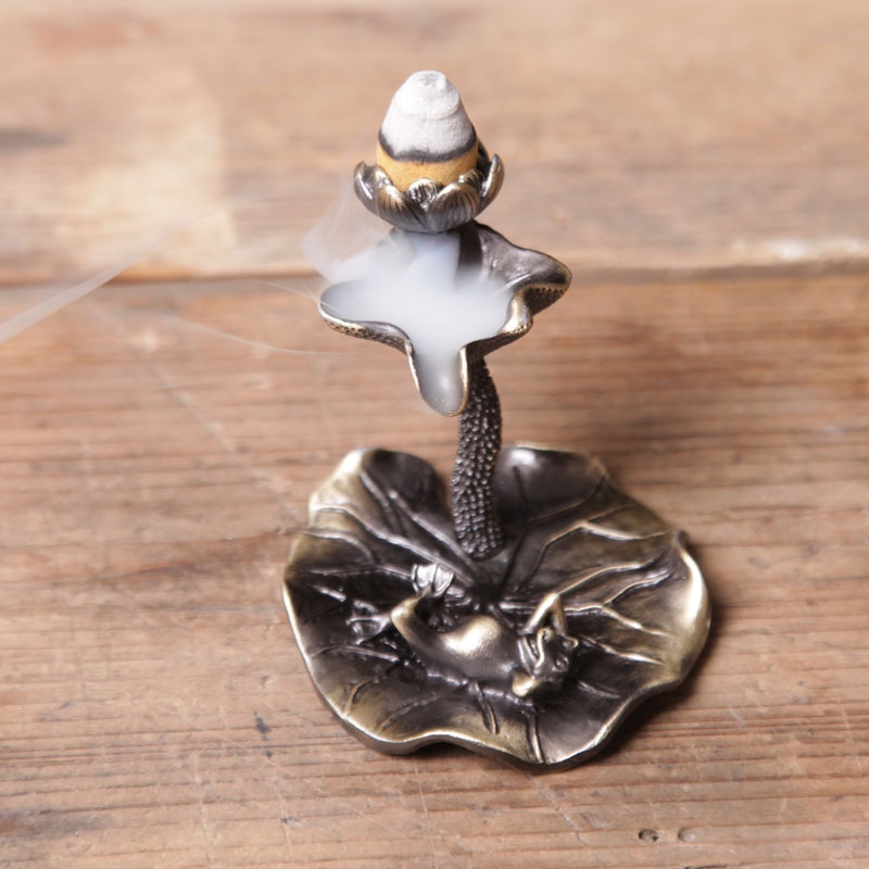 Elegant Yellow Copper Incense Burner for Home & Office - Backflow Lotus Design Small Ornament - Image 10