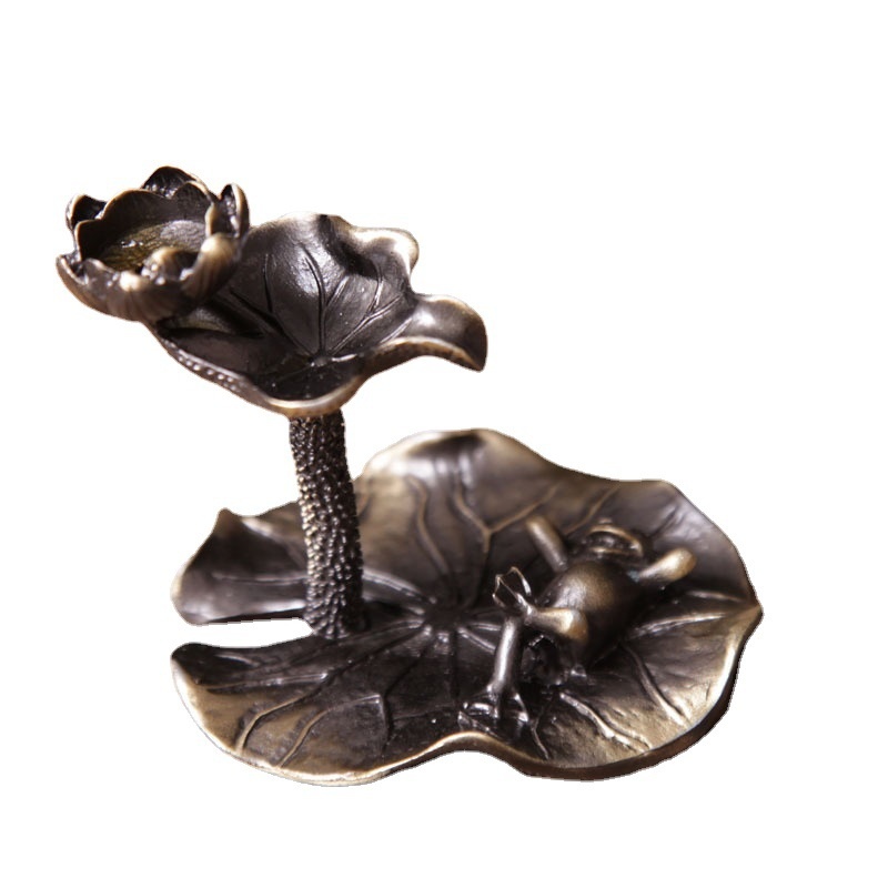 Elegant Yellow Copper Incense Burner for Home & Office - Backflow Lotus Design Small Ornament - Image 12