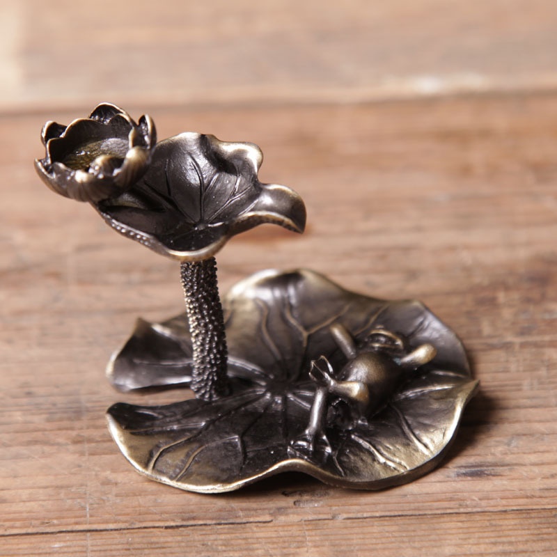 Elegant Yellow Copper Incense Burner for Home & Office - Backflow Lotus Design Small Ornament - Image 15