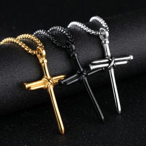 Titanium Steel Cross Pendant Necklace for Men - Stylish Casting Steel Jewelry