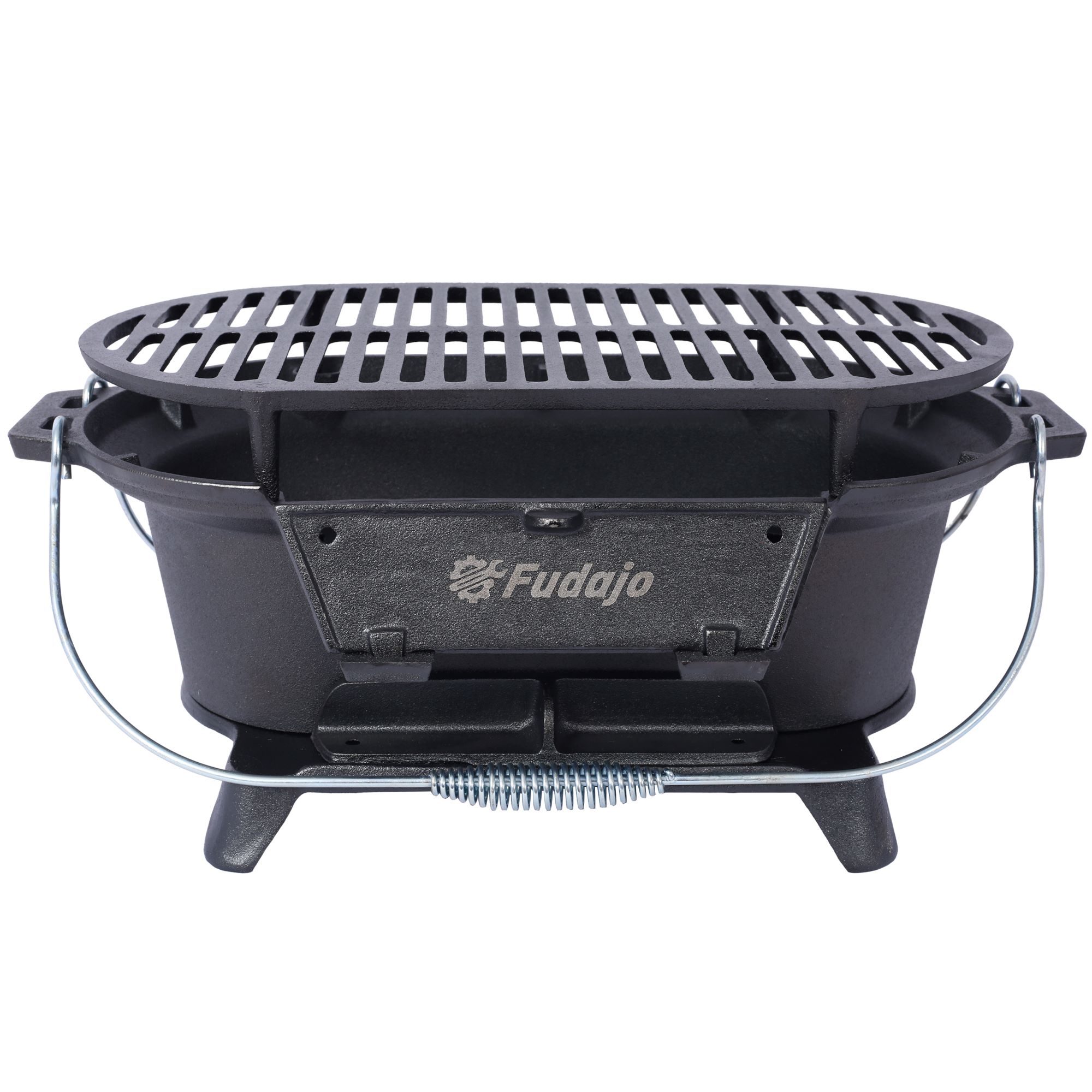Portable Outdoor Oval Cast Iron Grill & Charcoal BBQ, Plus Desktop Frying Pan - Image 2