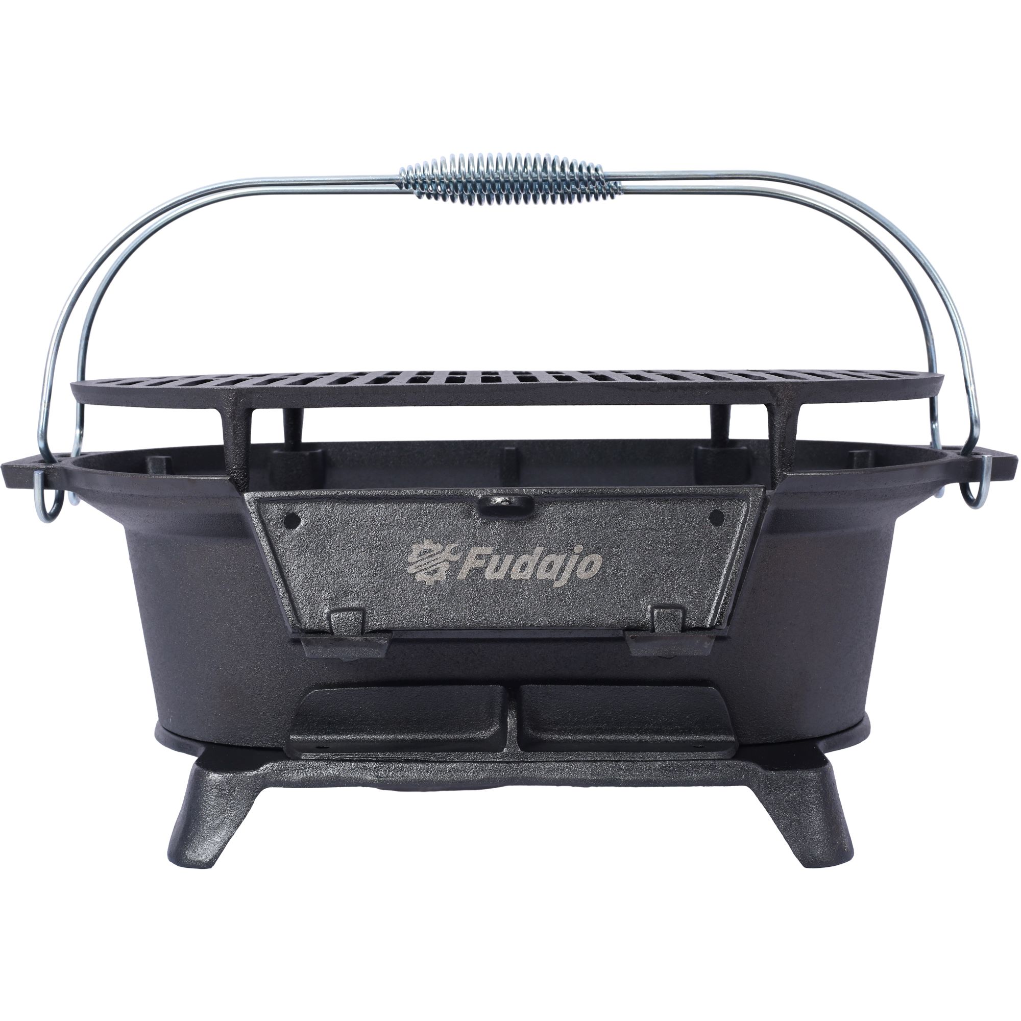 Portable Outdoor Oval Cast Iron Grill & Charcoal BBQ, Plus Desktop Frying Pan - Image 4