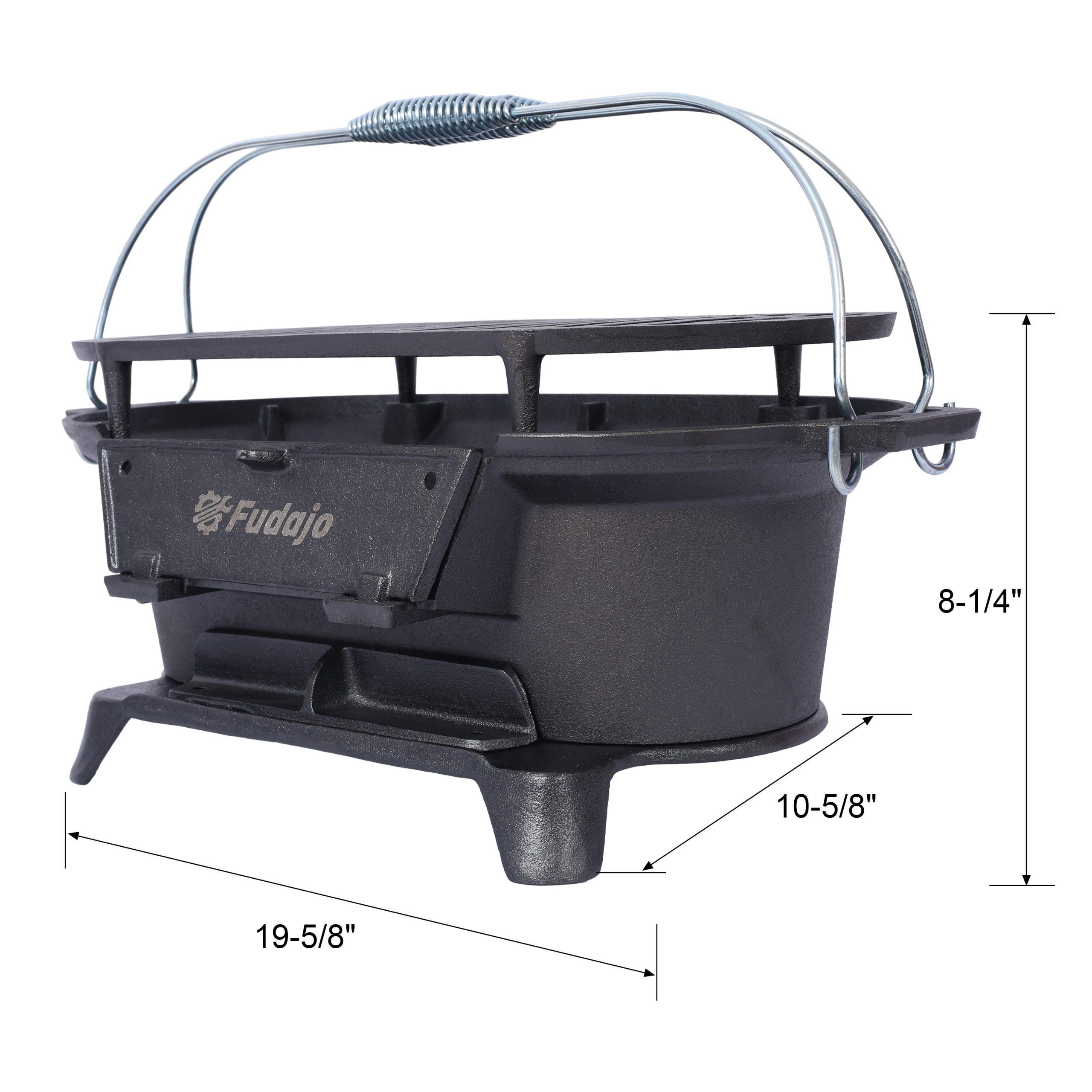 Portable Outdoor Oval Cast Iron Grill & Charcoal BBQ, Plus Desktop Frying Pan - Image 8