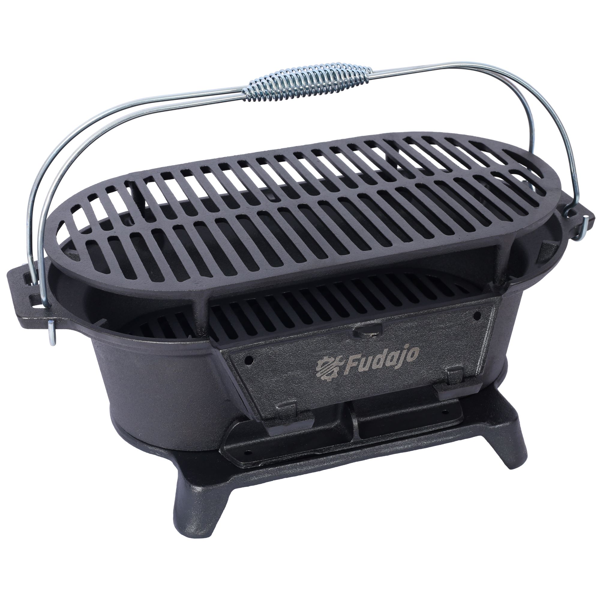 Portable Outdoor Oval Cast Iron Grill & Charcoal BBQ, Plus Desktop Frying Pan - Image 13