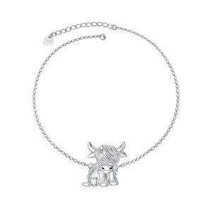 Stylish Highland Cow Necklace and Anklet Set for Women - 925 Sterling Silver with Crystal Accent