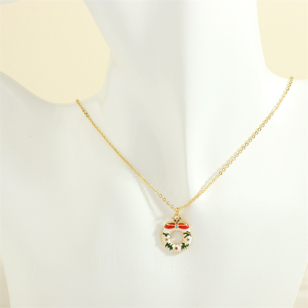 Christmas Tree Santa Claus Elk Snowman Oil-Drop Necklace with Colorful Rhinestones – Festive Clavicle Chain Jewelry for Women - Image 2